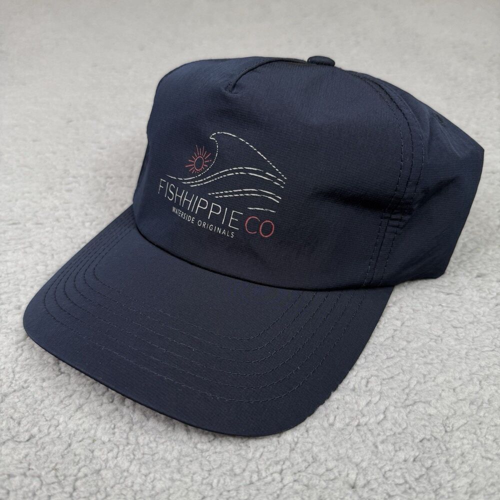 Fish Hippie Hat Cap Strap Back Navy Blue First Light Light Performance Fishing